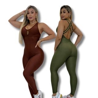 Macacão Feminino De Academia Leg Longo Fitness Alças Cruzadas Nas Costas Liso em Oferta na Shopee