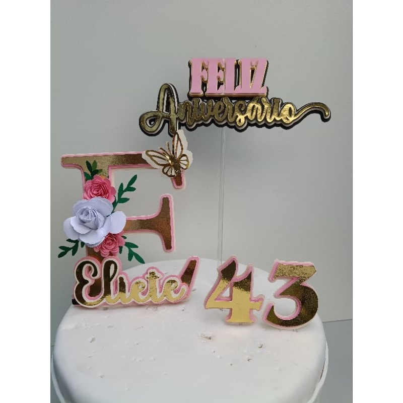 Topo de Bolo com Letras e Flores - Comprar com Melhor Preço em Padaria