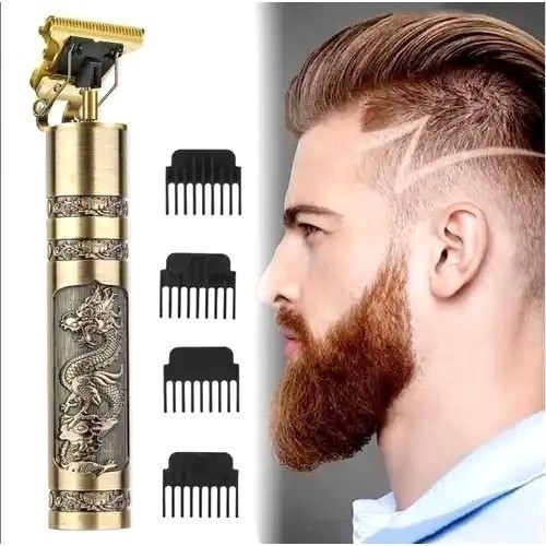 Máquina de Cortar Cabelo Profissional Dragão Metálica Recarregável Kit Barbeiro Completo Potência