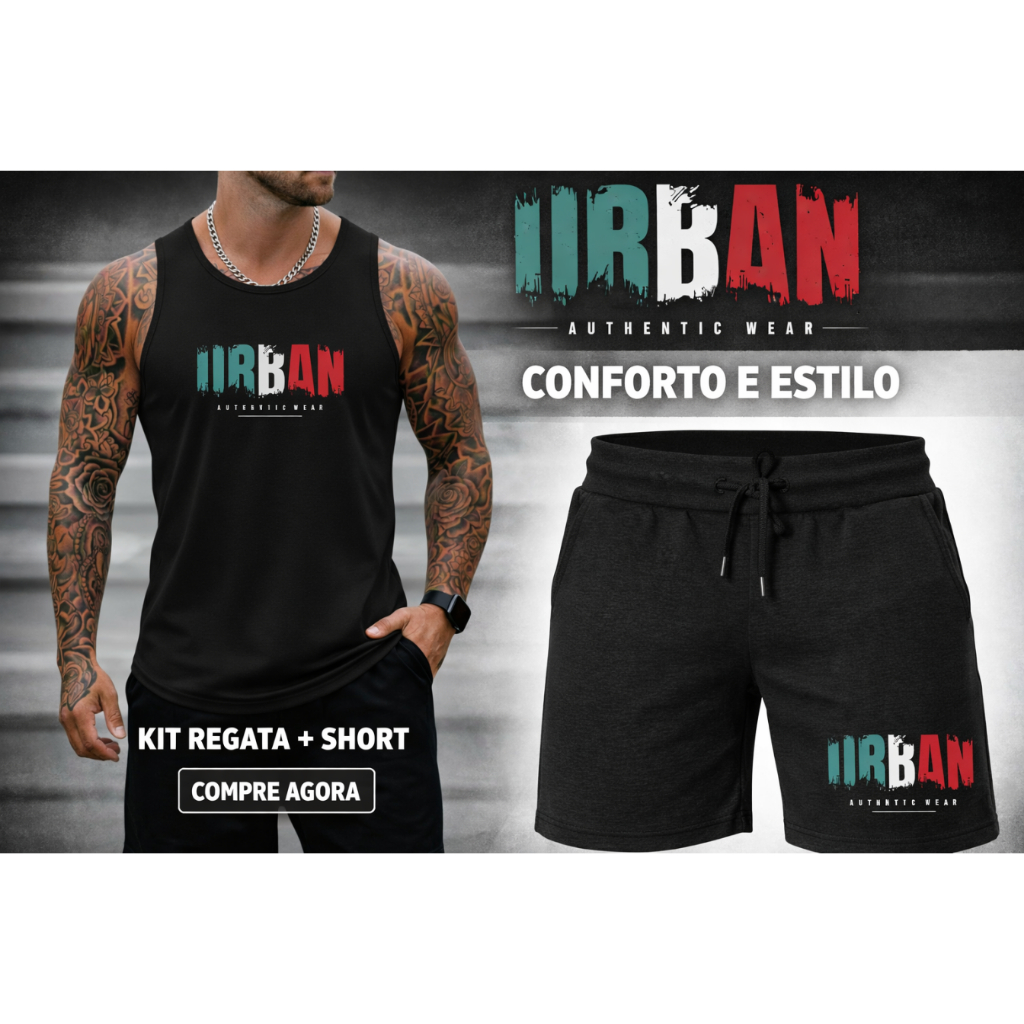 Kit Conjunto Urban Regata e Bermuda Moletom PREMIUM Confortável Lançamento Toque Macio Envio Imediato
