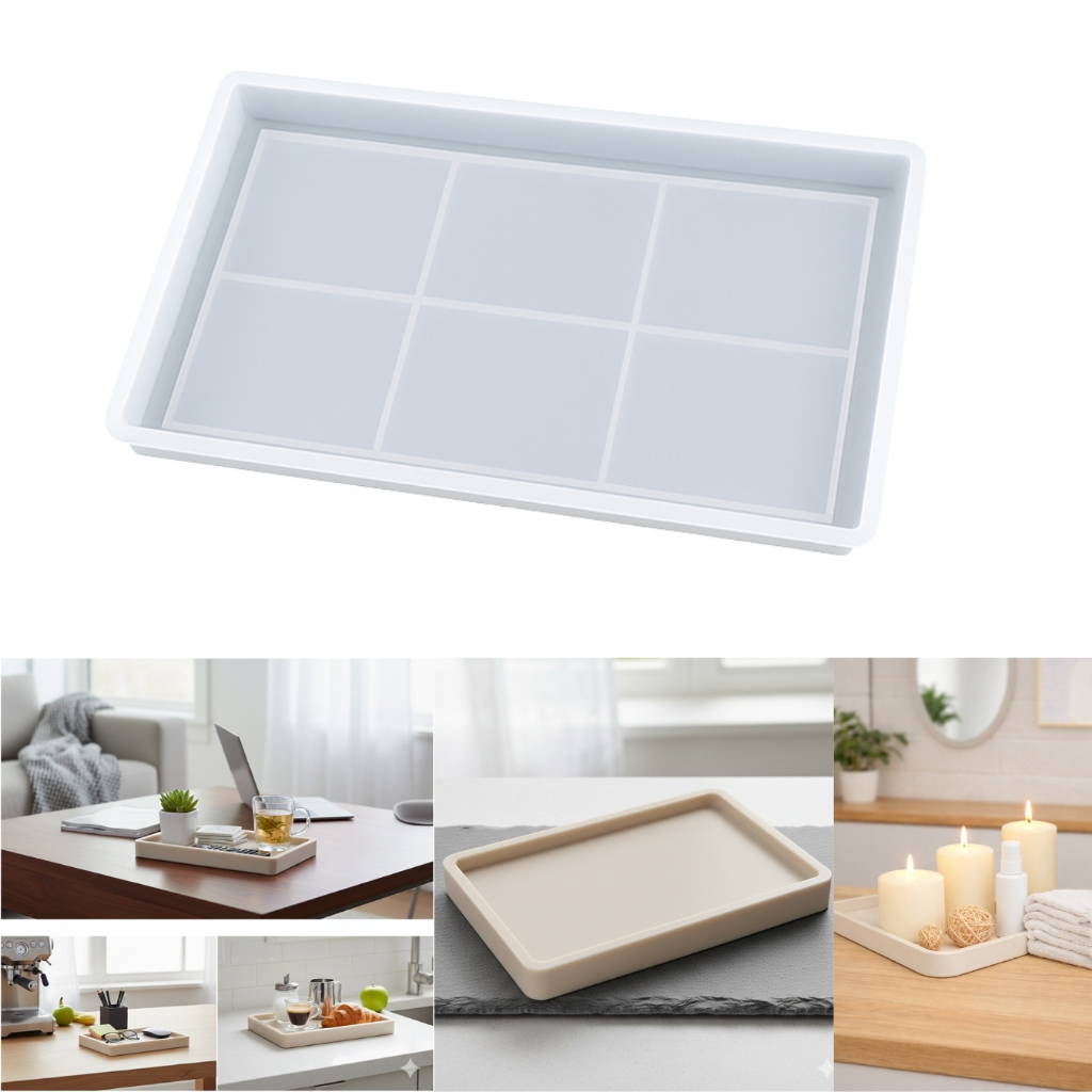 Molde de Silicone Bandeja Retangular Com Compartimentos Decoração P/ Resina Epóxi e Gesso em Oferta na Shopee