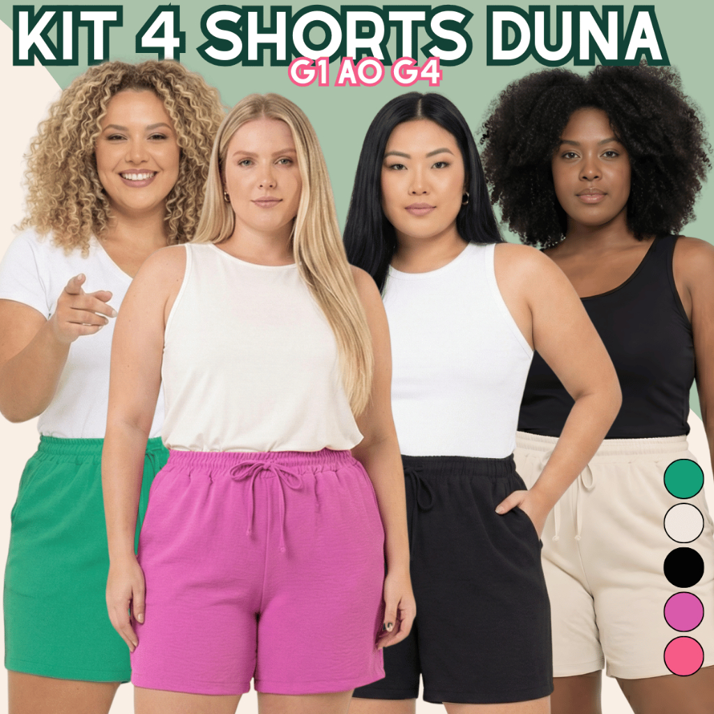 Kit 4 Shorts Feminino Bermuda Feminina Plus Size Soltinho Leve Saída Praia G1 G2 G3 G4 Cintura Verão
