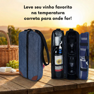 Bolsa Térmica Para Garrafa De Vinho e Compartimento para Taças e Acessórios Com Alça de Transporte Wine Bag Luxo em Oferta na Shopee