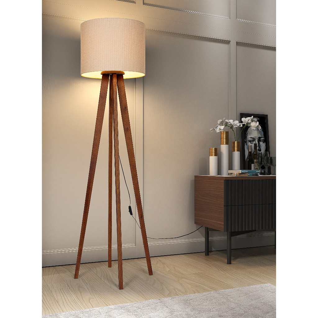 Luminária de Chão Madri Tripé lindíssima Abajur Grande Moderna Cúpula em Tecido  1,48cm