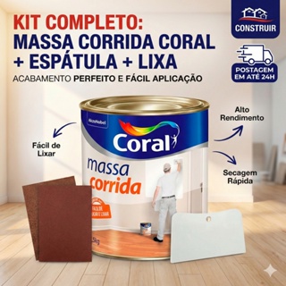Kit Massa Corrida PVA Coral 900ml e Espátula Aplicador PVC e 2 Lixas 120 para Massa e Parede em Oferta na Shopee