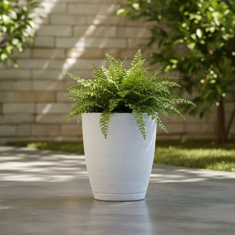 Vaso de Planta Decorativo Cone Bojo 28x25 Escovado Textura com Prato em Polietileno