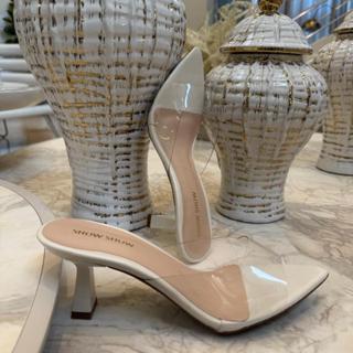 PÉ DA GATA Tamanco Feminino Social Vinil Transparente Salto Taça 7 cm em Oferta na Shopee