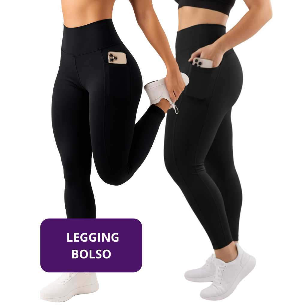 Calça Legging Feminina Bolso Lateral Suplex Academia Cintura Alta Zero Transparência Treino Grossa Lipo Ginástica