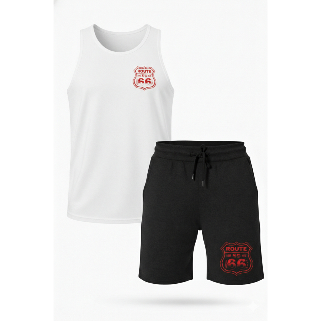 Kit Conjunto Route 66 Regata e Bermuda Moletom PREMIUM Confortável Lançamento Toque Macio Envio Imediato