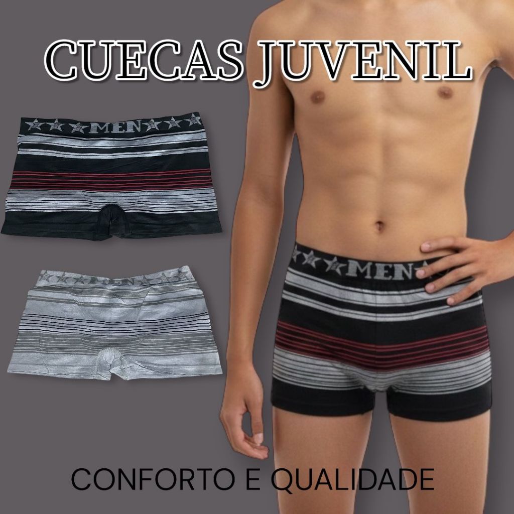 Kit Cuecas Juvenil Tipo Boxer Microfibra Tecido Respirável Cuecas Infanto Juvenil
