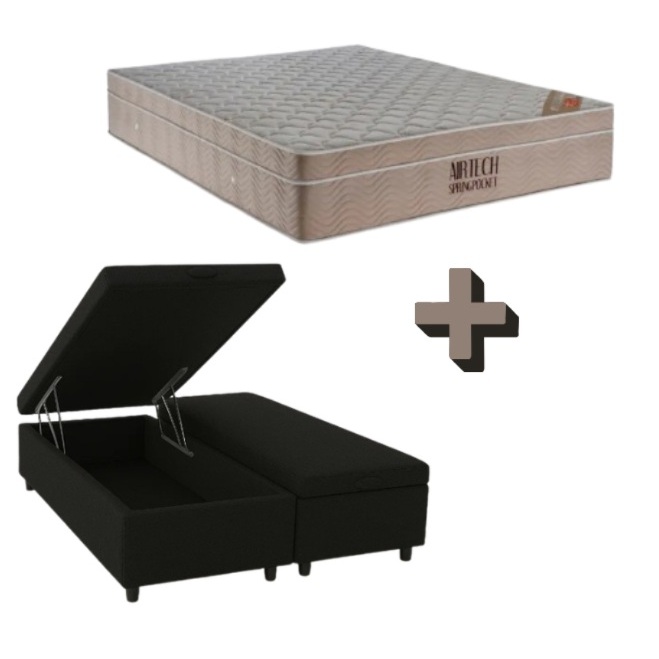 CONJUNTO: BAÚ+ COLCHÃO ORTOBOM AIRTECH - MOLAS ENSACADAS  TAMANHO QUEEN 158X198X71