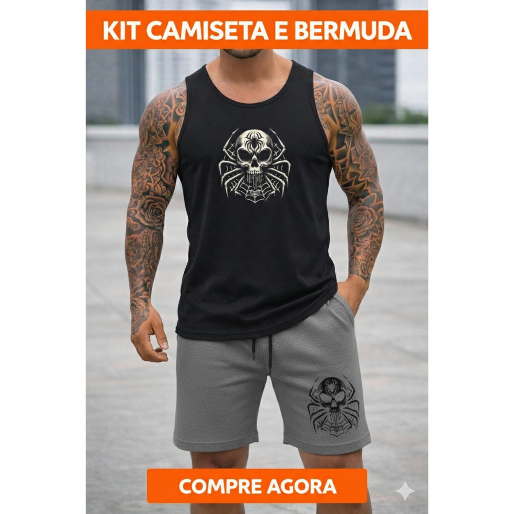 Kit Conjunto Caveira Regata e Bermuda Moletom PREMIUM Confortável Lançamento Toque Macio Envio Imediato