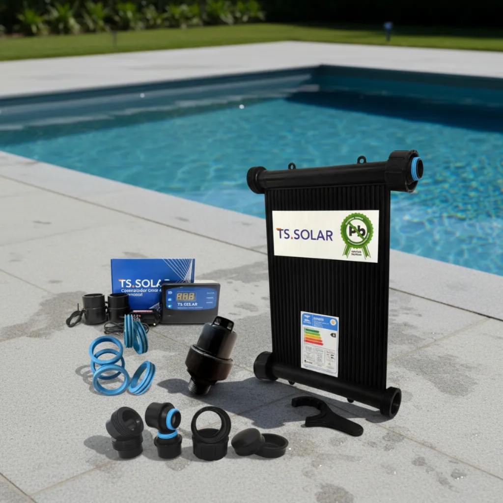 Kit Completo Aquecimento Solar Piscina 5 Placas 3m TS Solar + Controlador + Válvula + Kit Instalação