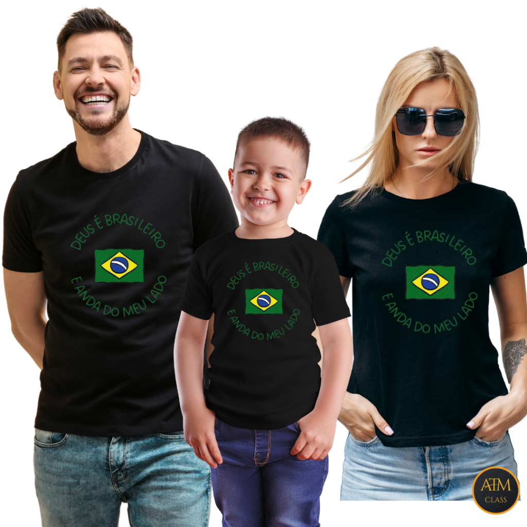 Camiseta Camisa Deus é Brasileiro e Anda do meu lado Brasil Blusa 100% Algodão Envio Imediato