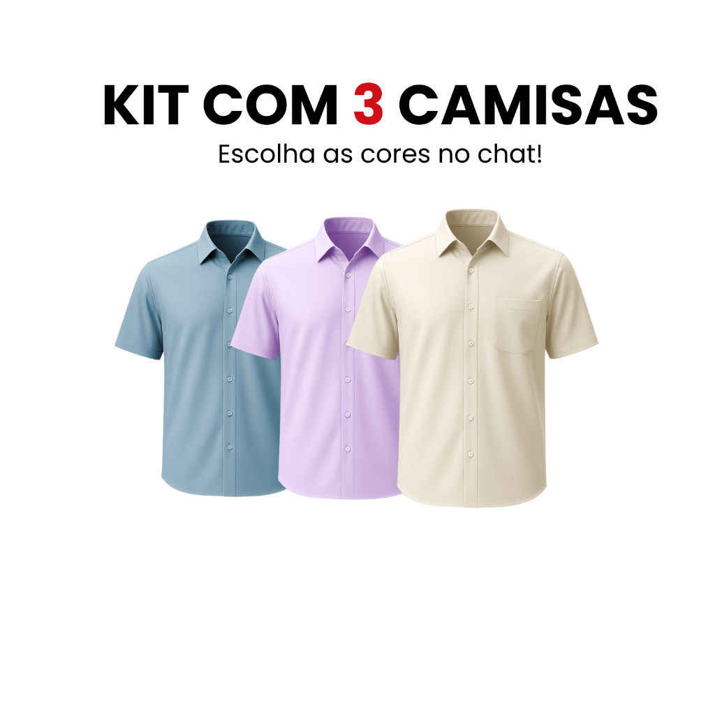 Kit 3 Camisa Social Masculina Manga Curta Camisa Social Manga Curta Camiseta Social Com Bolso Cores Lisas