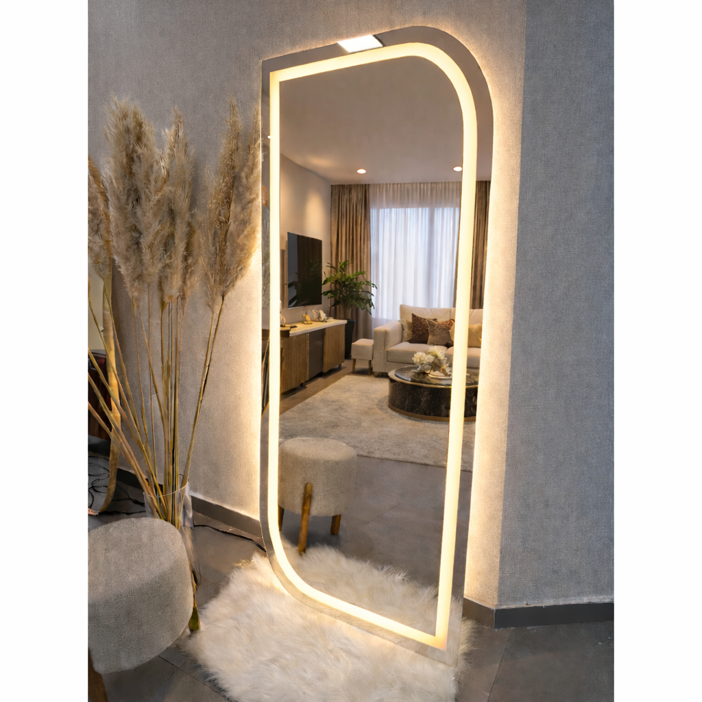 Espelho Orgânico EL24 Corpo Inteiro 170cm x 70cm Polido LED Jateado Luz Branca e Luz Amarela Sala Quarto Banheiro em Oferta na Shopee