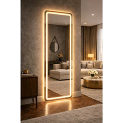 Espelho Retangular EL14 Corpo Inteiro 170cm x 70cm Polido LED Jateado Luz Branca e Luz Amarela Sala Quarto Banheiro