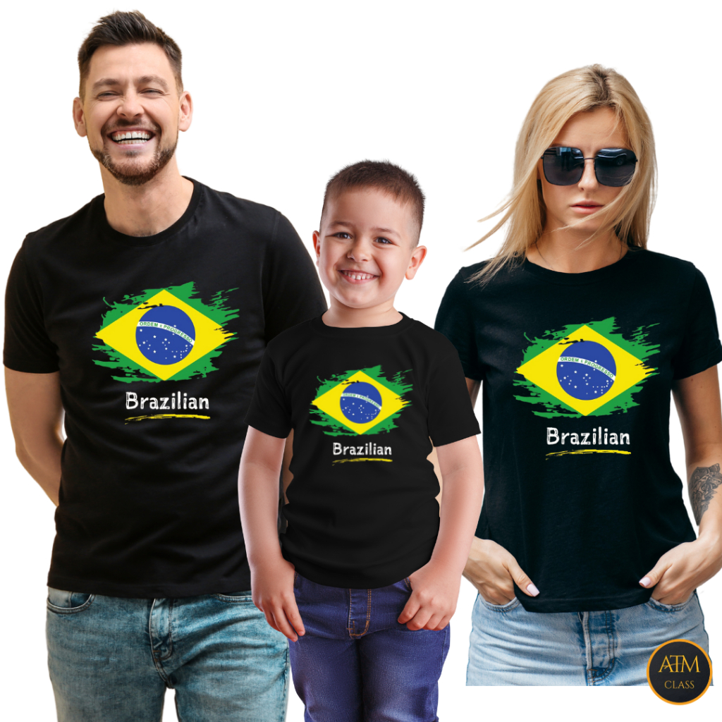 Camiseta Kit Familia Bandeira Do Brasil Brazilian Blusa 100% Algodão Envio Imediato