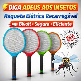 Raquete Elétrica Mata Mosquitos Recarregável Bivolt | Segura INMETRO | Mata Insetos na Hora em Oferta na Shopee