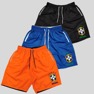 Kit 3 Bermudas de Praia Masculino Brasil Shorts Corrida jogos Copa Lançamento top