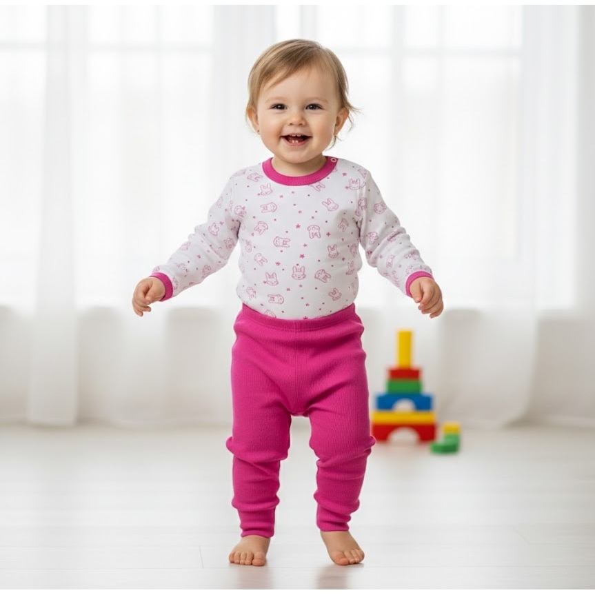 Conjunto Body Infantil Menina Manga Longa Estampado Malha Canelada Coelha