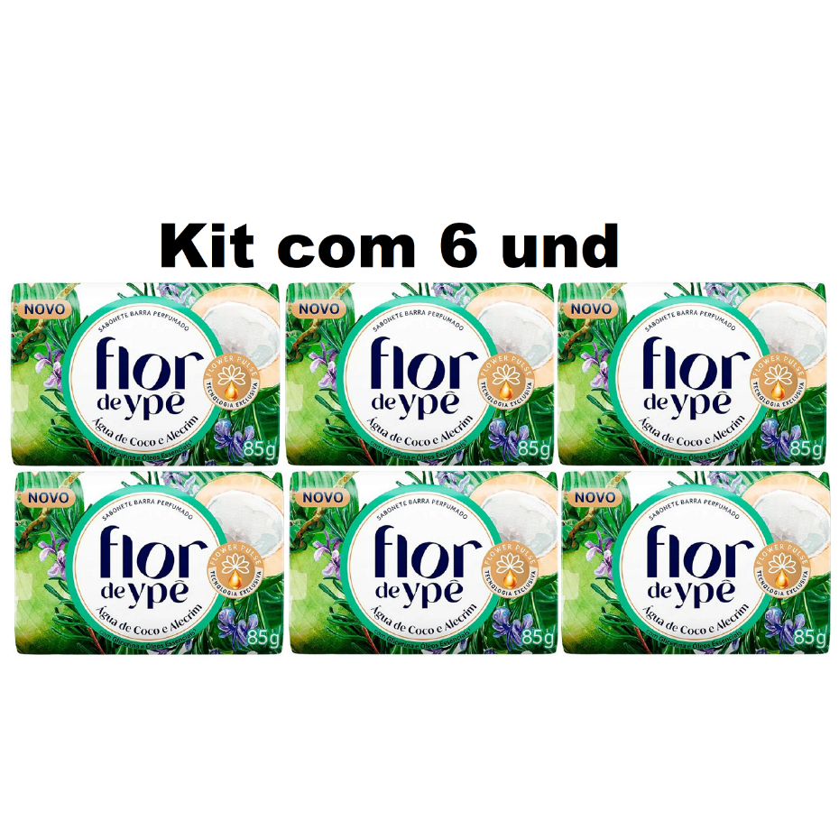 kit 6 Sabonete Barra Água de Coco e Alecrim Flor de Ypê 85g