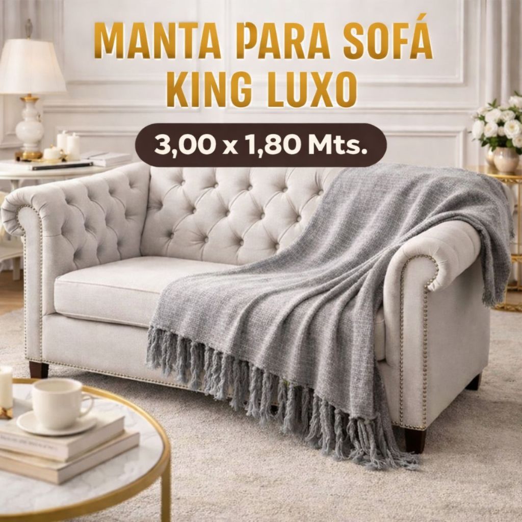 Manta para Sofá Luxo King Gigante Até 3,00×1,8m Decorativa Premium Algodão Capa Protetora Grande Elegante