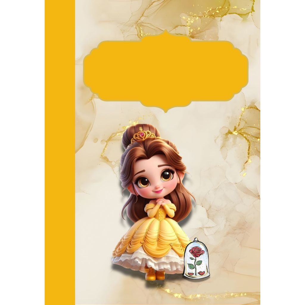 Adesivo Capa Caderno Brochura Universitário Espiral Princesas Bela e a Fera personalizado 32/45 ou 31/45
