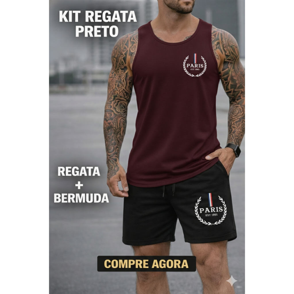 Kit Conjunto Paris Regata e Bermuda Moletom PREMIUM Confortável Lançamento Toque Macio Envio Imediato