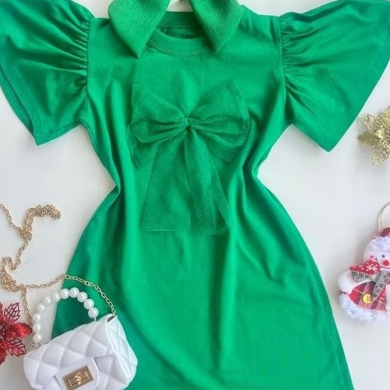 Vestido Infantil Natalino Festa Feminino Vestido Menina Confortável Vermelho Verde Natal e Réveillon