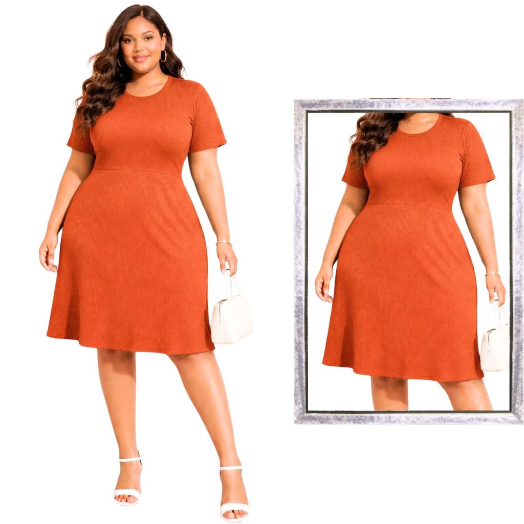 Vestido Feminino Plus Size Malha Canelado Básico Moda evangélica Tendência