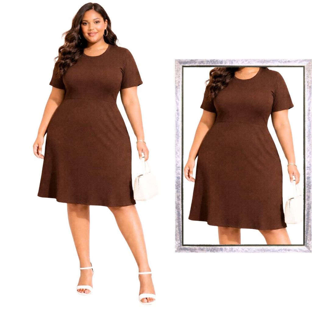 Vestido Feminino Plus Size Gordinha Malha Canelado Básico Tendência Promoção