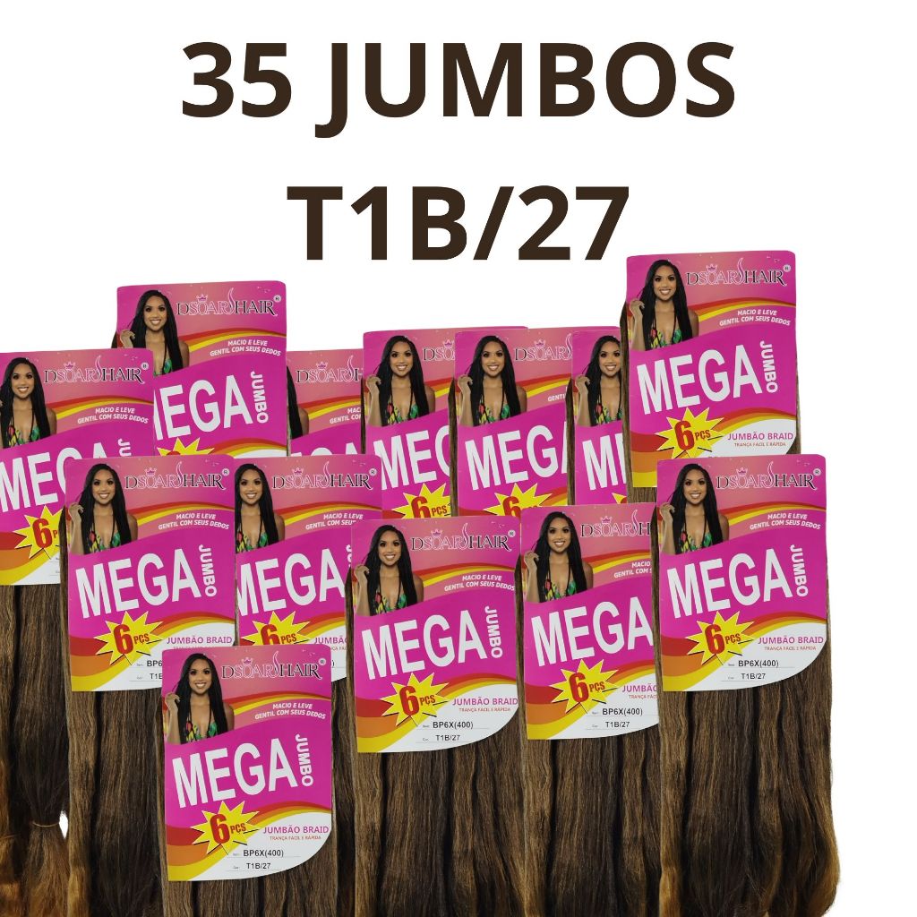 KIT 35 CABELO MEGA JUMBO 400G  TRANÇAS BOX BRAIDS COR  CASTANHO T1B/27
