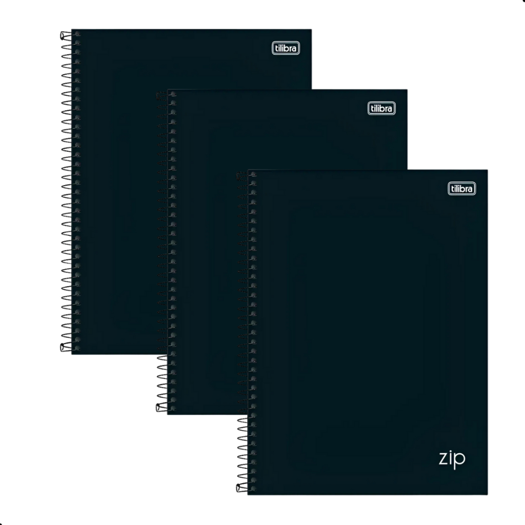 Kit 3 Cadernos Zip Preto Capa Dura Universitário 160 Folhas 10 Matérias Tilibra Escola Faculdade