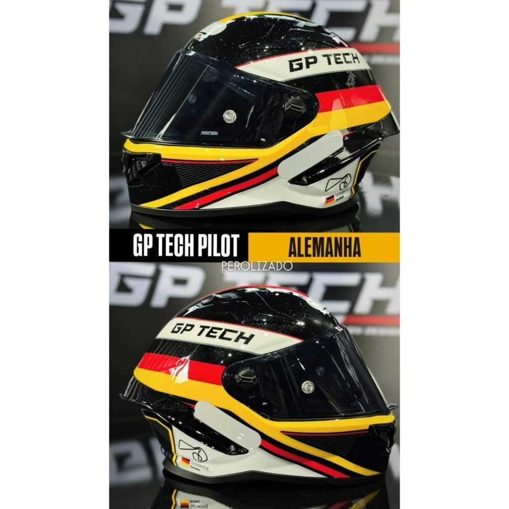 CAPACETE GP TECH MOTO PILOT GP CIRCUIT GERMANY F1 CORRIDA PRETO VERMELHO MOTOCICLISTA ESPORTIVO
