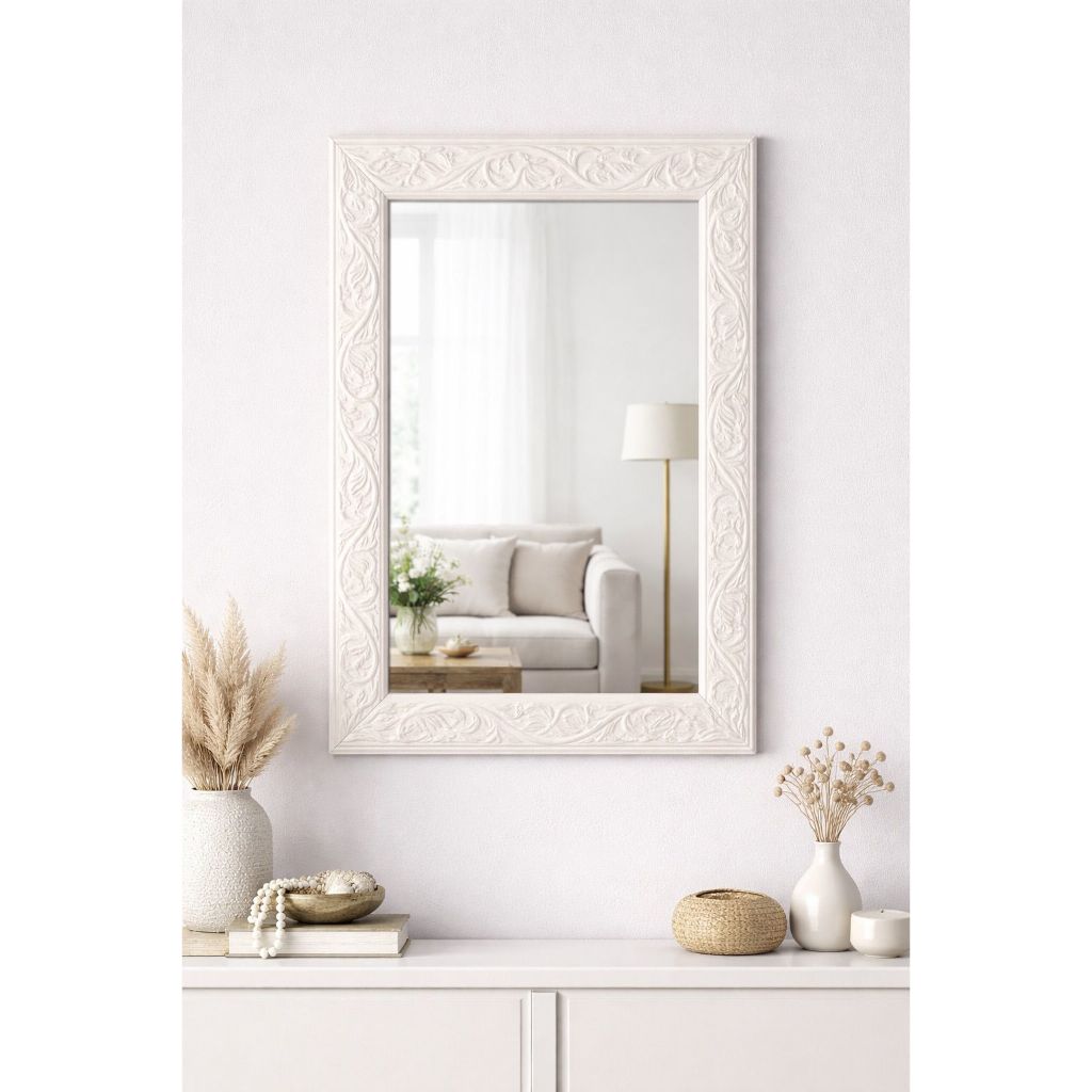 Espelho Com Moldura Madeira Decorativo Multiuso 25Cm X 35Cm Branco, Bege, Preto — imagem 2 de 2