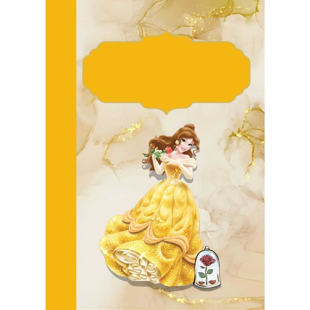 Adesivo Capa de Caderno Brochura Universitário Espiral Princesas Tema Bela e a Fera personalizados 32/45 ou 31/45