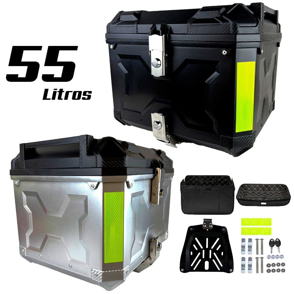 Baú Bauleto Moto 55 litros Universal Com Base de Ferro Kit Fixação forro e Trava Anti Furto Completo Baú Bauleto Moto 55 litros Universal Com Base de Ferro Kit Fixação forro e Trava Anti Furto Completo