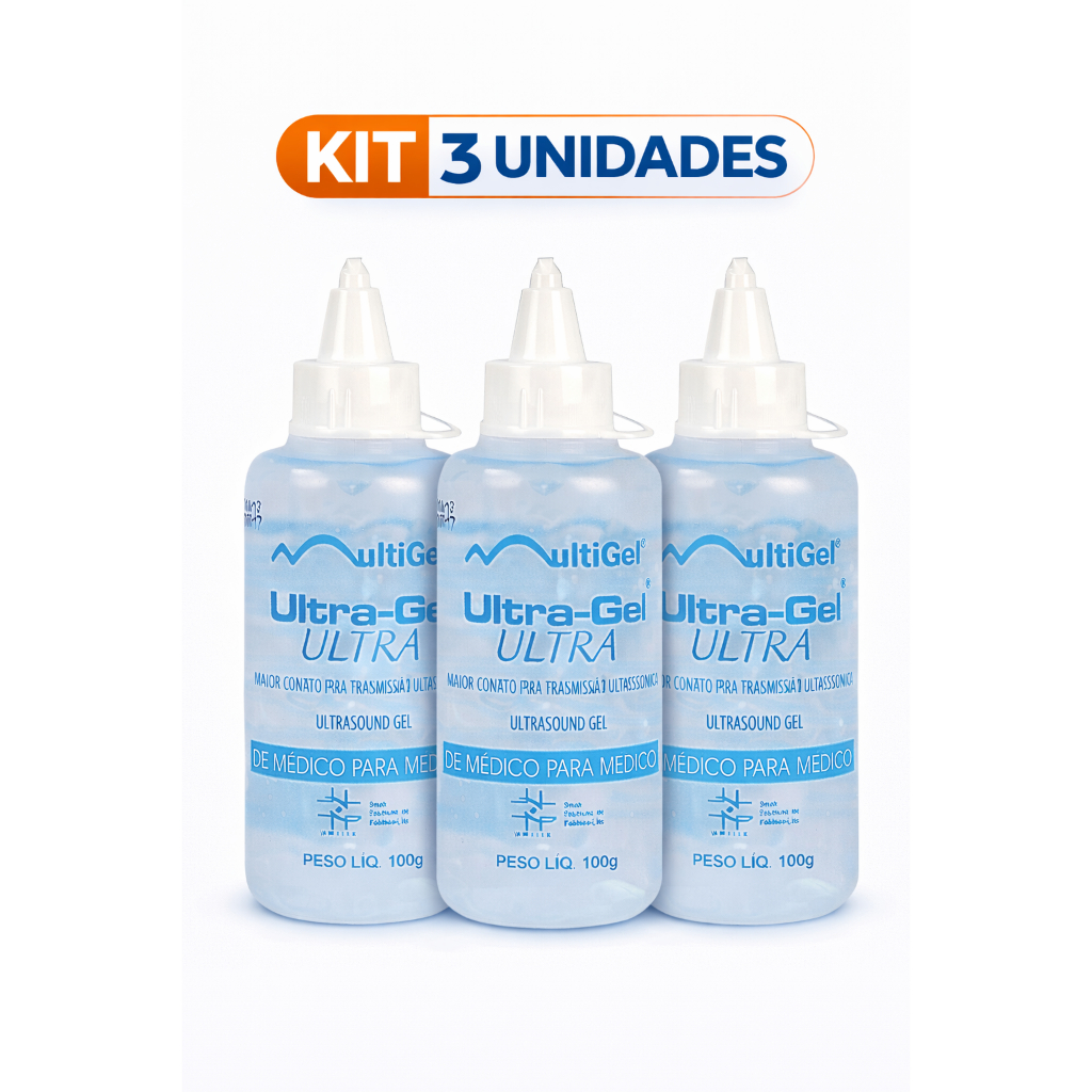 Kit Unidades Gel Ultrassom Condutor 100g Incolor Não Gorduroso Uso Médico Ecógrafo Doppler Ultra Gel Multigel
