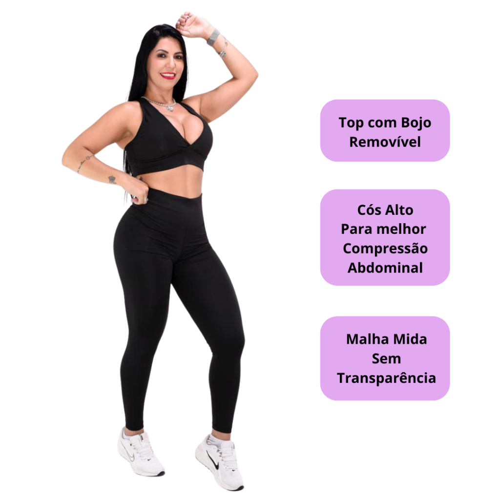 Conjunto Legging e Top Feminino Academia Perfeito Fitness Macio Exercício com Conforto e Compressão
