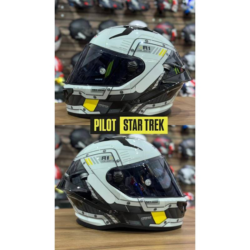 CAPACETE MOTO GP TECH PILOT MODELO STAR TREK BRANCO PRETO MOTOCICLISTA ESPORTIVO MOTOQUEIRO