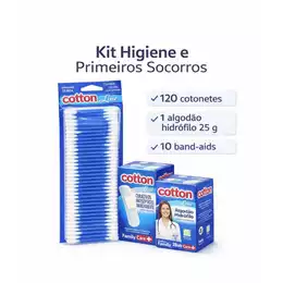 Kit 120 Cotonetes + 1 Cx Algodão Hidrofilo + 10 Band-Aid Curativos Farmácia Primeiros Socorros Higiene