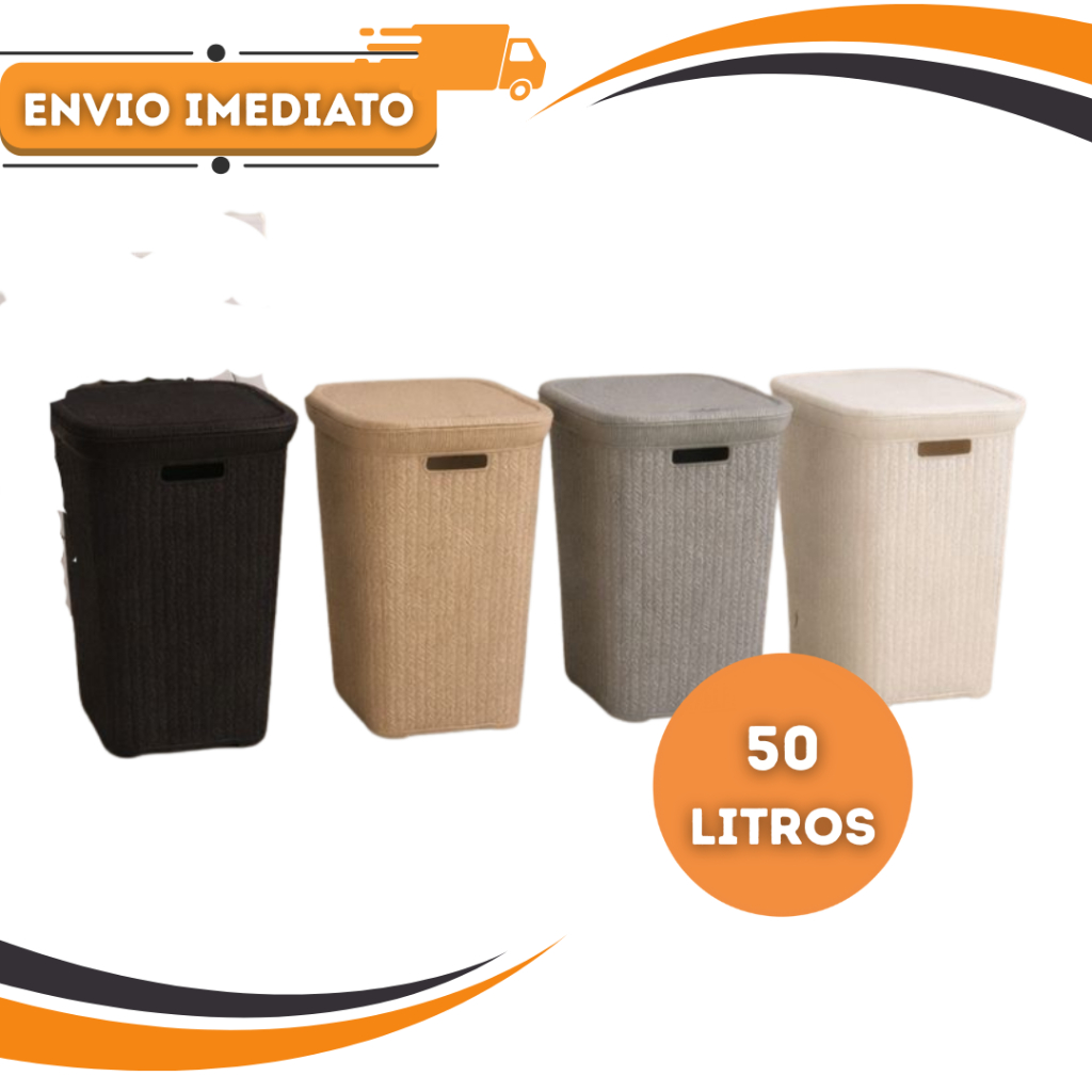 Cesto De Roupa Rattan 50L Com Tampa Organização Sem Mau Cheiro - Varias Cores