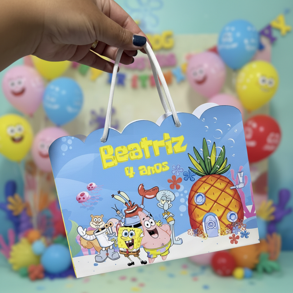 Sacola para Lembrancinha Personalizada Bob Esponja para Aniversário | Lembrancinha Bob Esponja | Bob Esponja