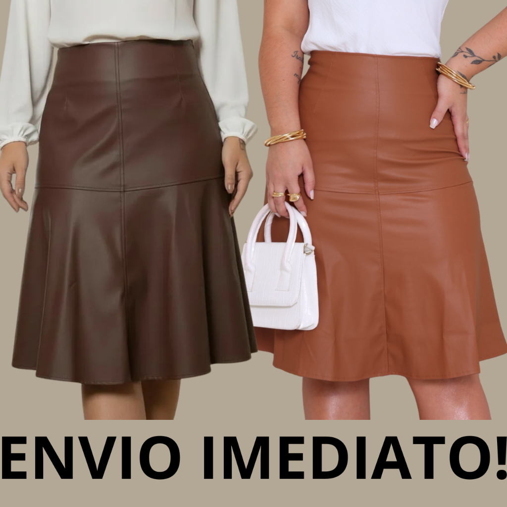 KIT 2 SAIAS Midi Evangelica Feminina Evase Gode Couro Fake Luxo M G GG em Oferta na Shopee