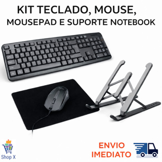 Kit Home Office Teclado + Suporte Notebook + Mouse e Mousepad Confortável em Oferta na Shopee