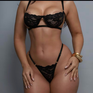 kit 2 e 3 conjunto gringa lingerie soutien renda meia taça detalhe tiras com aro calcinha fio dental em Oferta na Shopee