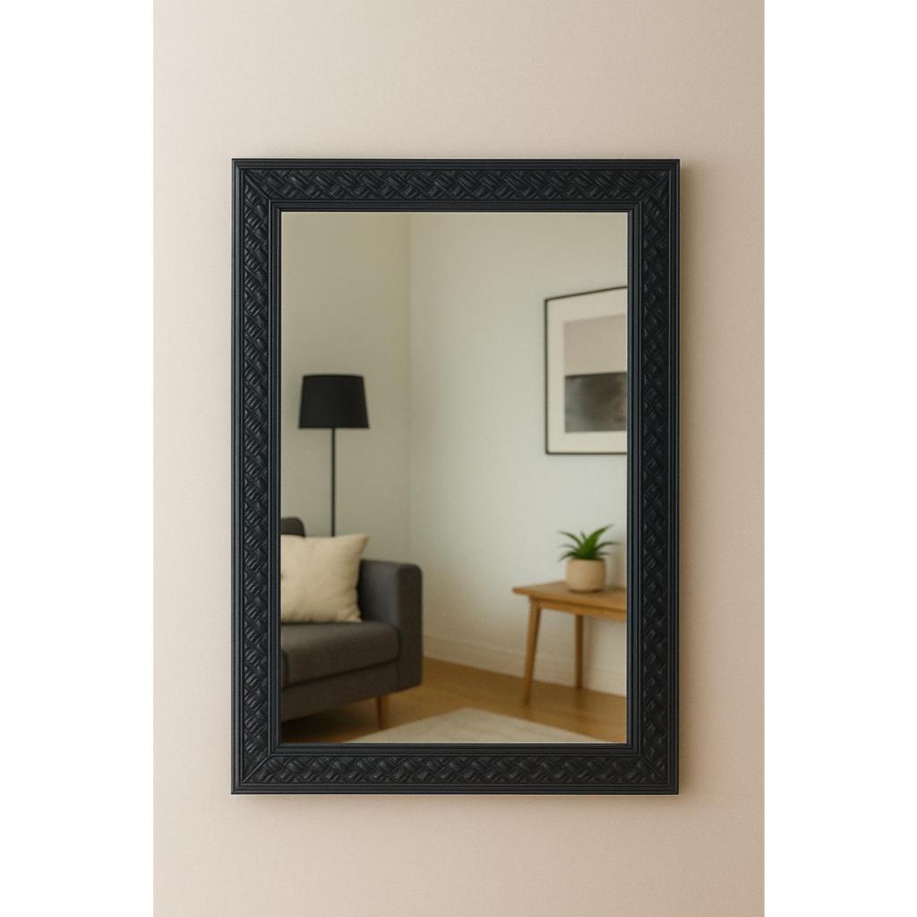 Espelho Parede Decorativo Multiuso 25Cm X 35Cm com Moldura de Madeira, Bege, Branco, Preto