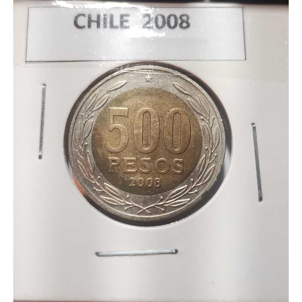 MOEDA DO CHILE 2008 - 500 PESOS  - BIMETAL -  MBC/S - Y401
