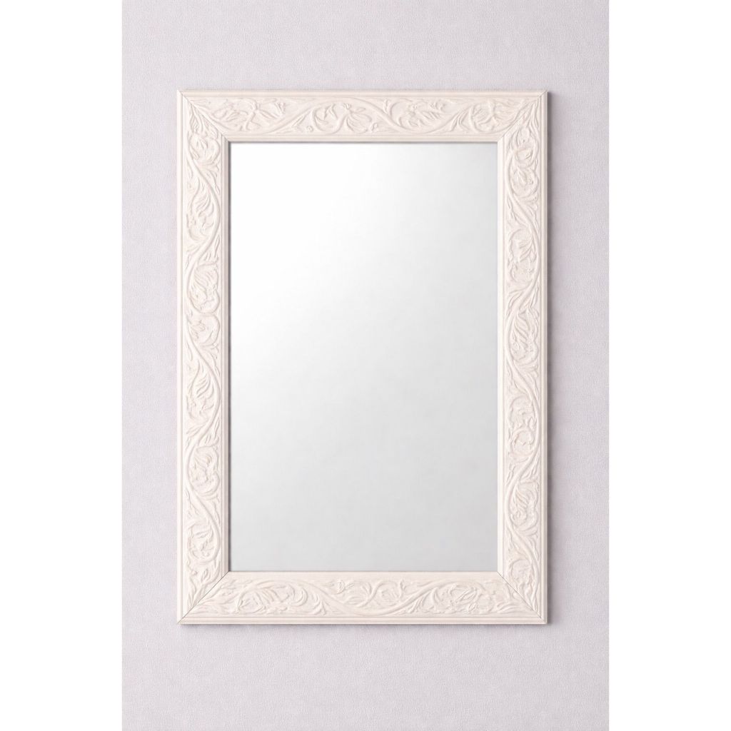 Espelho De Parede Com Moldura Madeira 25Cm X 35Cm Cores Branco, Bege, Preto